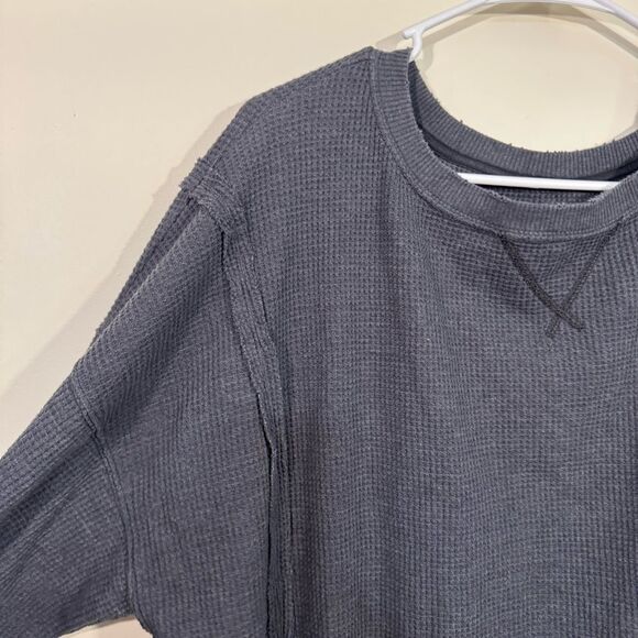 American Eagle Lived In Gray Waffle Knit Oversized Crewneck Sweater - Picture 3 of 5